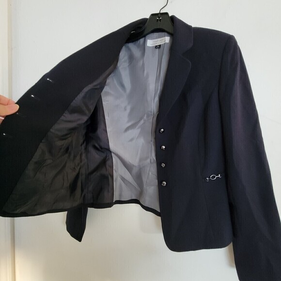Tahari Navy Blue Button Front Long Sleeve Career Blazer Jacket Size 4 - Picture 5 of 11